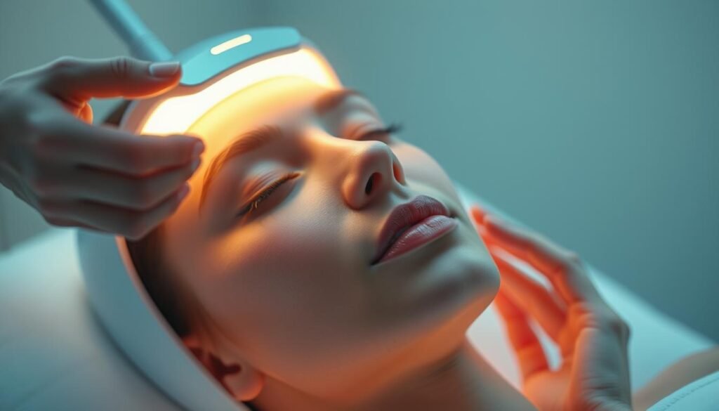 A serene and soothing scene of the Glowin' Beaute Oligio X device gently enveloping a person's face in a warm, soft glow. The device's sleek, minimalist design is highlighted by clean lines and a subtle metallic sheen. Soft, diffused lighting bathes the subject's features, creating a sense of tranquility and relaxation. The background is a calming gradient of soft blues and greens, evoking a sense of natural harmony. The scene conveys the comfort and advanced technology of the Oligio X's unique treatment, perfectly capturing the "Oligio X 獨特舒適技術" concept. A serene and soothing scene of the Glowin' Beaute Oligio X device gently enveloping a person's face in a warm, soft glow. The device's sleek, minimalist design is highlighted by clean lines and a subtle metallic sheen. Soft, diffused lighting bathes the subject's features, creating a sense of tranquility and relaxation. The background is a calming gradient of soft blues and greens, evoking a sense of natural harmony. The scene conveys the comfort and advanced technology of the Oligio X's unique treatment, perfectly capturing the "Oligio X 獨特舒適技術" concept.